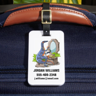 Illustration Of An Iguanodon Putting On Make-Up. Luggage Tag