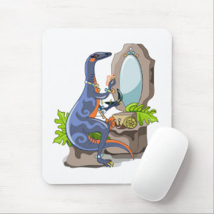 Illustration Of An Iguanodon Putting On Make-Up. Mouse Pad