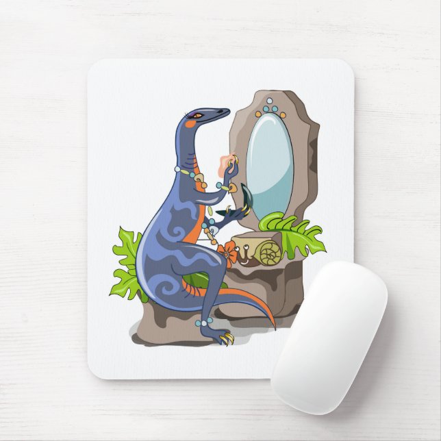 Illustration Of An Iguanodon Putting On Make-Up. Mouse Pad (With Mouse)