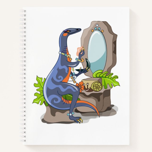 Illustration Of An Iguanodon Putting On Make-Up. Notebook (Front)