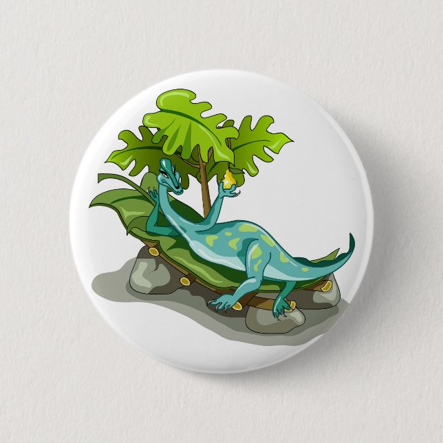 Illustration Of An Iguanodon Sunbathing. 2 Inch Round Button (Front)
