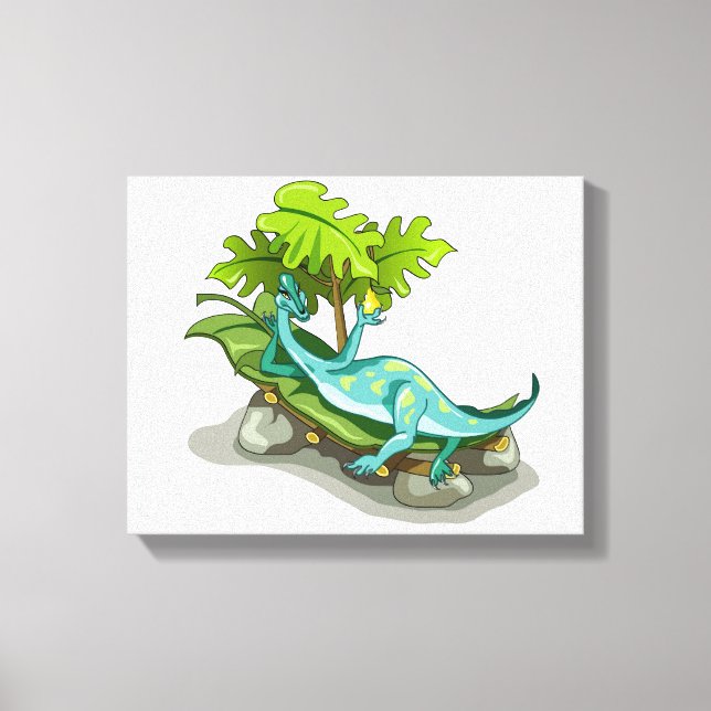 Illustration Of An Iguanodon Sunbathing. Canvas Print (Front)