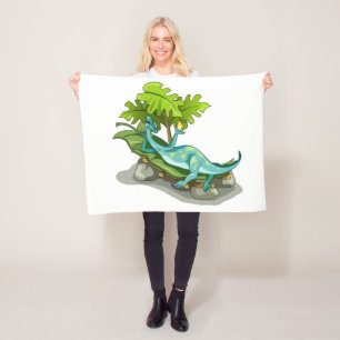 Illustration Of An Iguanodon Sunbathing. Fleece Blanket
