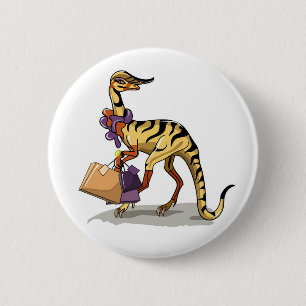 Illustration Of An Iguanodon With Shopping Bags. 2 Inch Round Button
