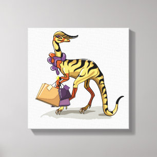Illustration Of An Iguanodon With Shopping Bags. Canvas Print