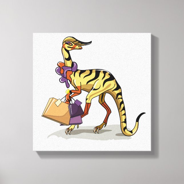 Illustration Of An Iguanodon With Shopping Bags. Canvas Print (Front)