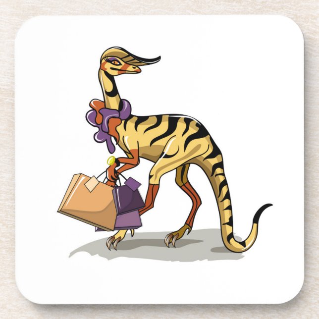 Illustration Of An Iguanodon With Shopping Bags. Coaster (Front)
