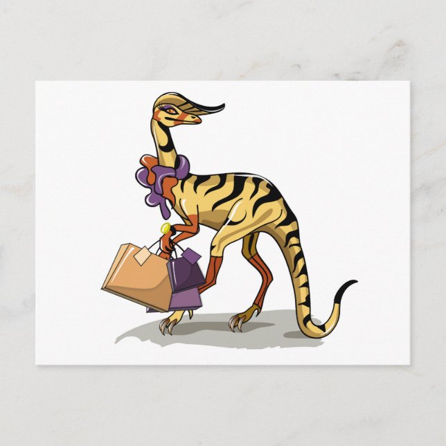 Illustration Of An Iguanodon With Shopping Bags. Postcard (Front)
