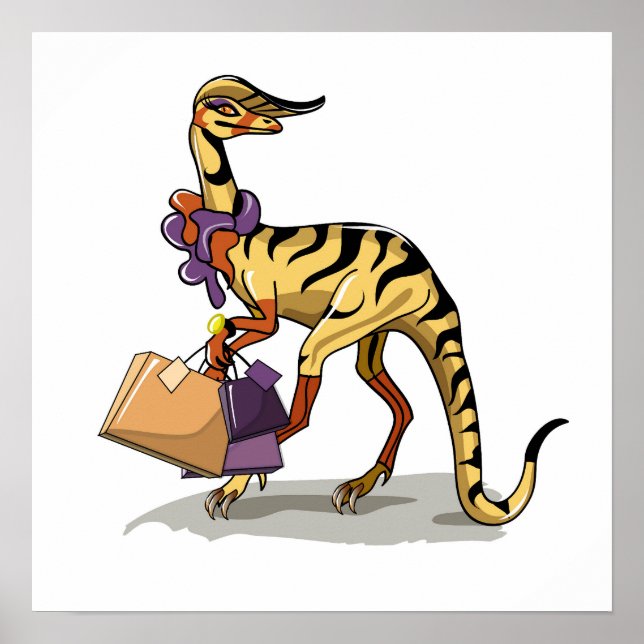 Illustration Of An Iguanodon With Shopping Bags. Poster (Front)