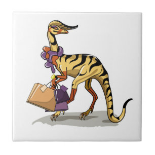 Illustration Of An Iguanodon With Shopping Bags. Tile