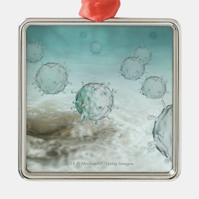 Illustration of avian flu cells metal ornament (Front)