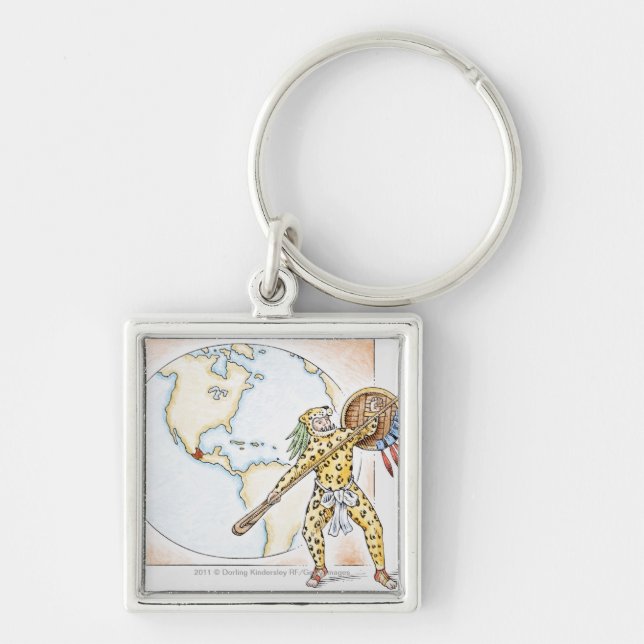 Illustration of Aztec Jaguar Warrior Keychain (Front)