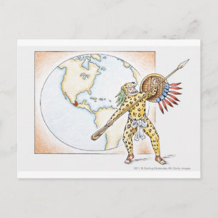 Illustration of Aztec Jaguar Warrior Postcard