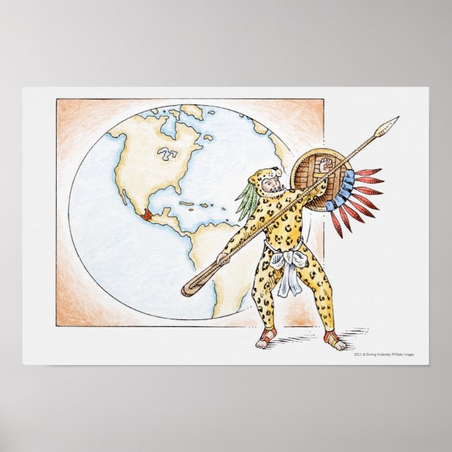 Illustration of Aztec Jaguar Warrior Poster (Front)