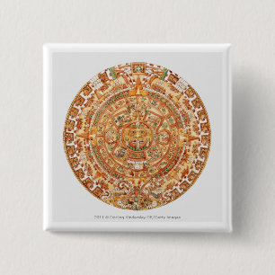 Illustration of Aztec sun stone 2 Inch Square Button