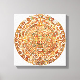 Illustration of Aztec sun stone Canvas Print