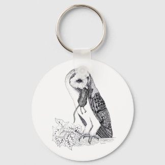Illustration of Barn Owl on button Keyring