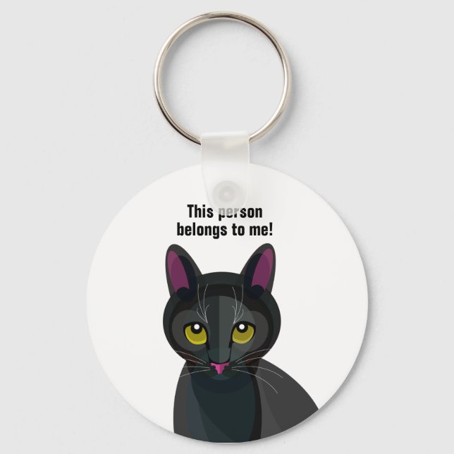 Illustration of Black Cat on keyring (Front)