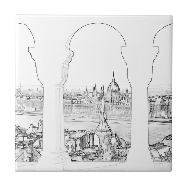 Illustration of Budapest and hungarian parliament Tile (Front)