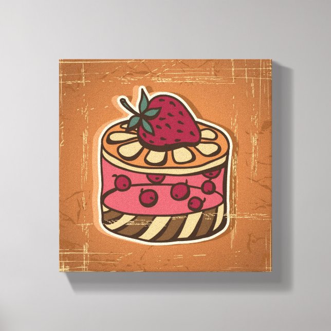 Illustration of cake in retro style canvas print (Front)