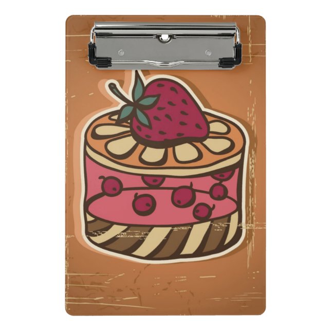Illustration of cake in retro style mini clipboard (Front)
