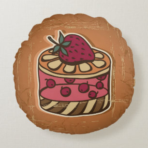 Illustration of cake in retro style round pillow