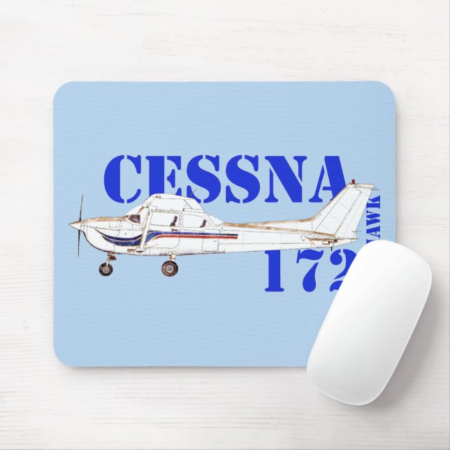 Illustration of Cessna 172 Skyhawk Airplane Design Mouse Pad (With Mouse)