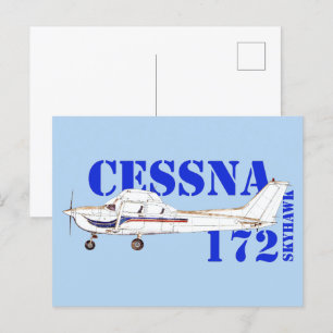 Illustration of Cessna 172 Skyhawk Airplane Design Postcard