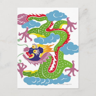 Illustration of Chinese dragon flying Postcard