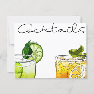 Illustration of cocktails postcard