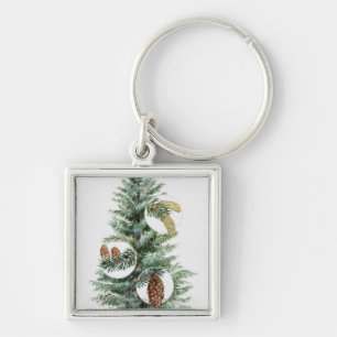 Illustration of coniferous tree with cones keychain