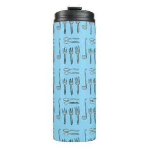 Illustration of cutlery on a shower curtain. thermal tumbler