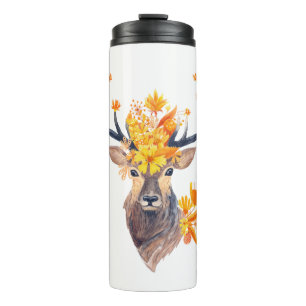 Illustration of Deer With Autumn Leaves Thermal Tumbler