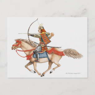 Illustration of early Samurai warrior on Postcard