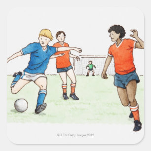 Illustration of footballers playing square sticker