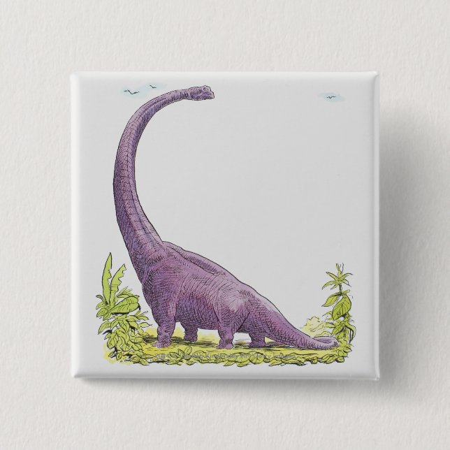 Illustration of Giraffatitan dinosaur 2 Inch Square Button (Front)