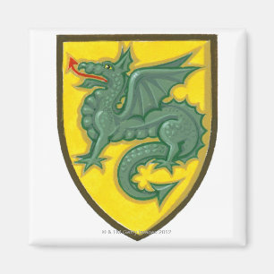 Illustration of green dragon sticking out red magnet