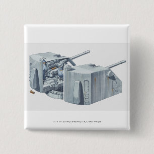 Illustration of gun turret on a WW2 battleship 2 Inch Square Button