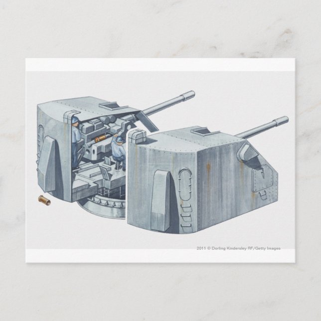 Illustration of gun turret on a WW2 battleship Postcard (Front)