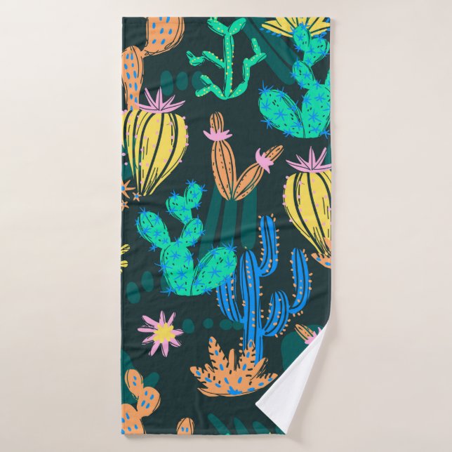 illustration of hand drawn cactus. Seamless patter Bath Towel (Bath Towel)