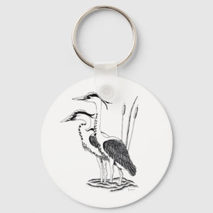 Illustration of Heron on button keyring