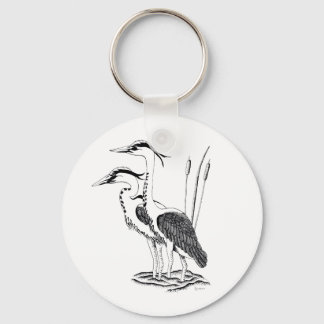 Illustration of Heron on button keyring