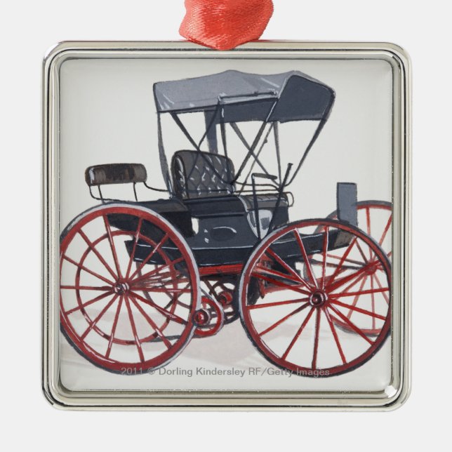 Illustration of horseless carriage metal ornament (Front)