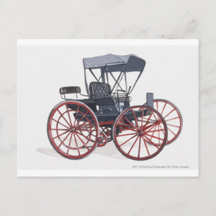Illustration of horseless carriage postcard