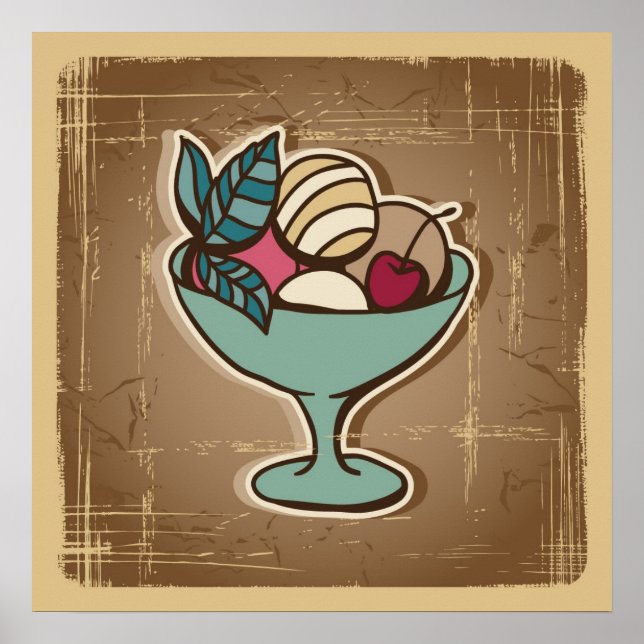 Illustration of Ice Cream in retro style Poster (Front)