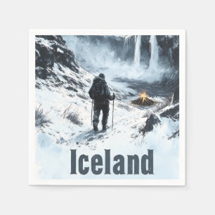 Illustration of Icelandic Landscape and a Hiker Napkin
