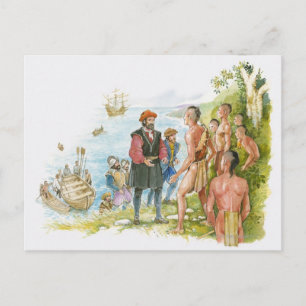 Illustration of Jacques Cartier conversing with Postcard
