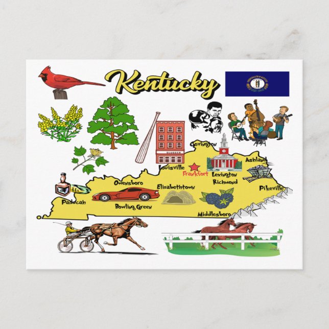 Illustration of Kentucky Map  Postcard (Front)