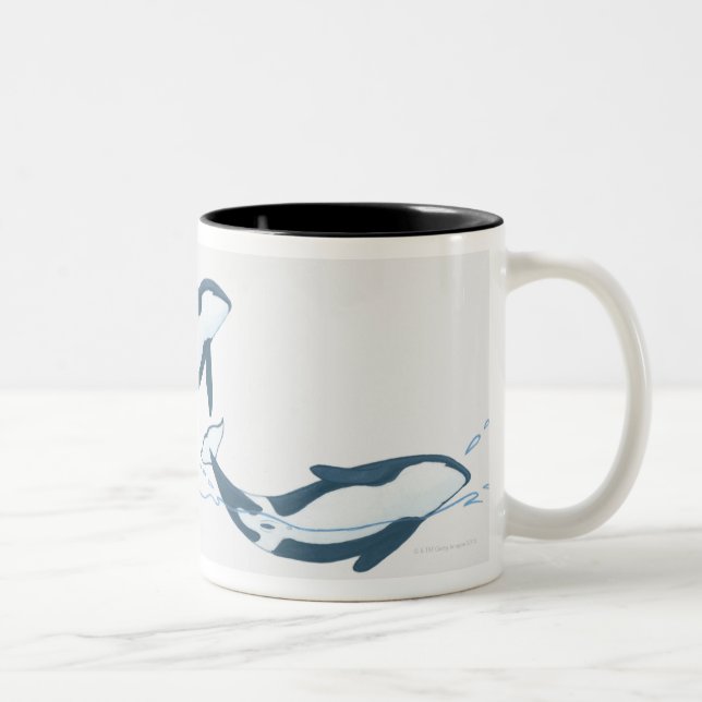Illustration of Killer Whales (Orcinus orca) Two-Tone Coffee Mug (Right)