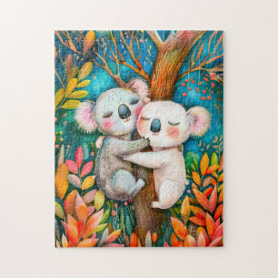 Illustration of koalas hugging in eucalyptus fores jigsaw puzzle